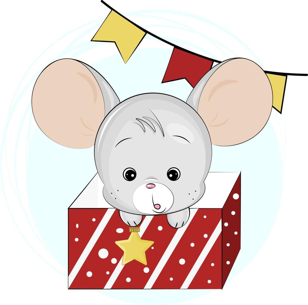lindo ratón con caja de regalo vector