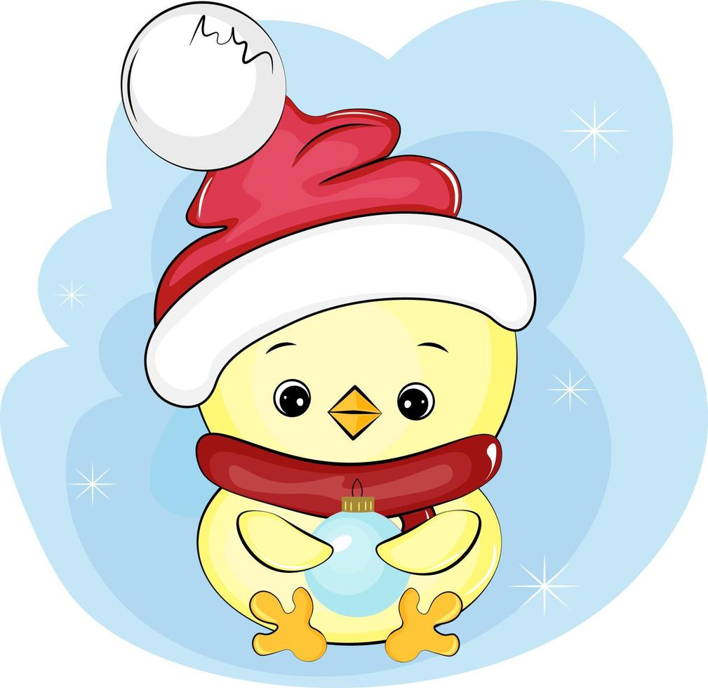 cute chick in santa hat with toy vector