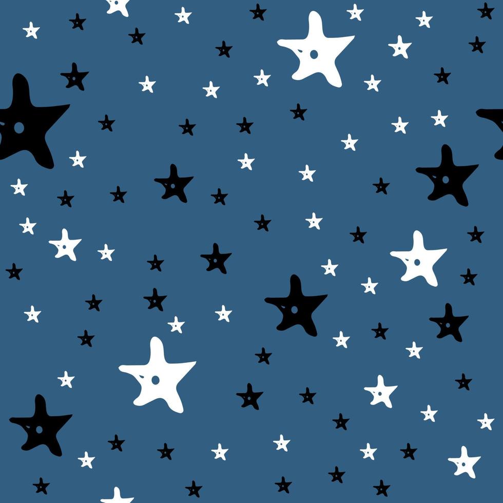 Winter, marry Christmas and happy new year seamless pattern postcard. Blue background with stars black and white. Texture on holidays theme. Wrapping paper. vector