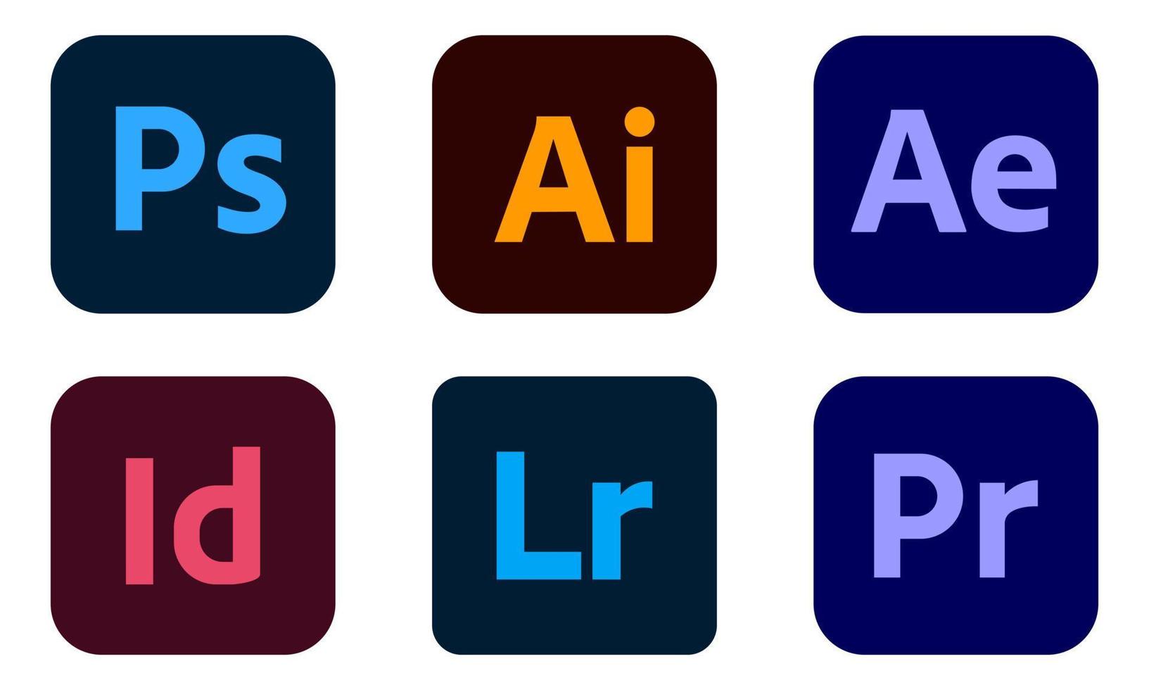 Set of popular Adobe apps icons vector