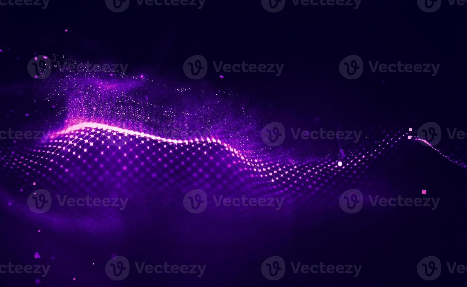 Big data neon background perspective. Tech background purple. Network purple technology backdrop. Cyber technical wave sound. photo