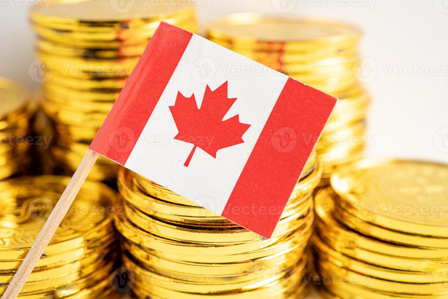 Stack of coins money with Canada flag, finance banking concept. photo