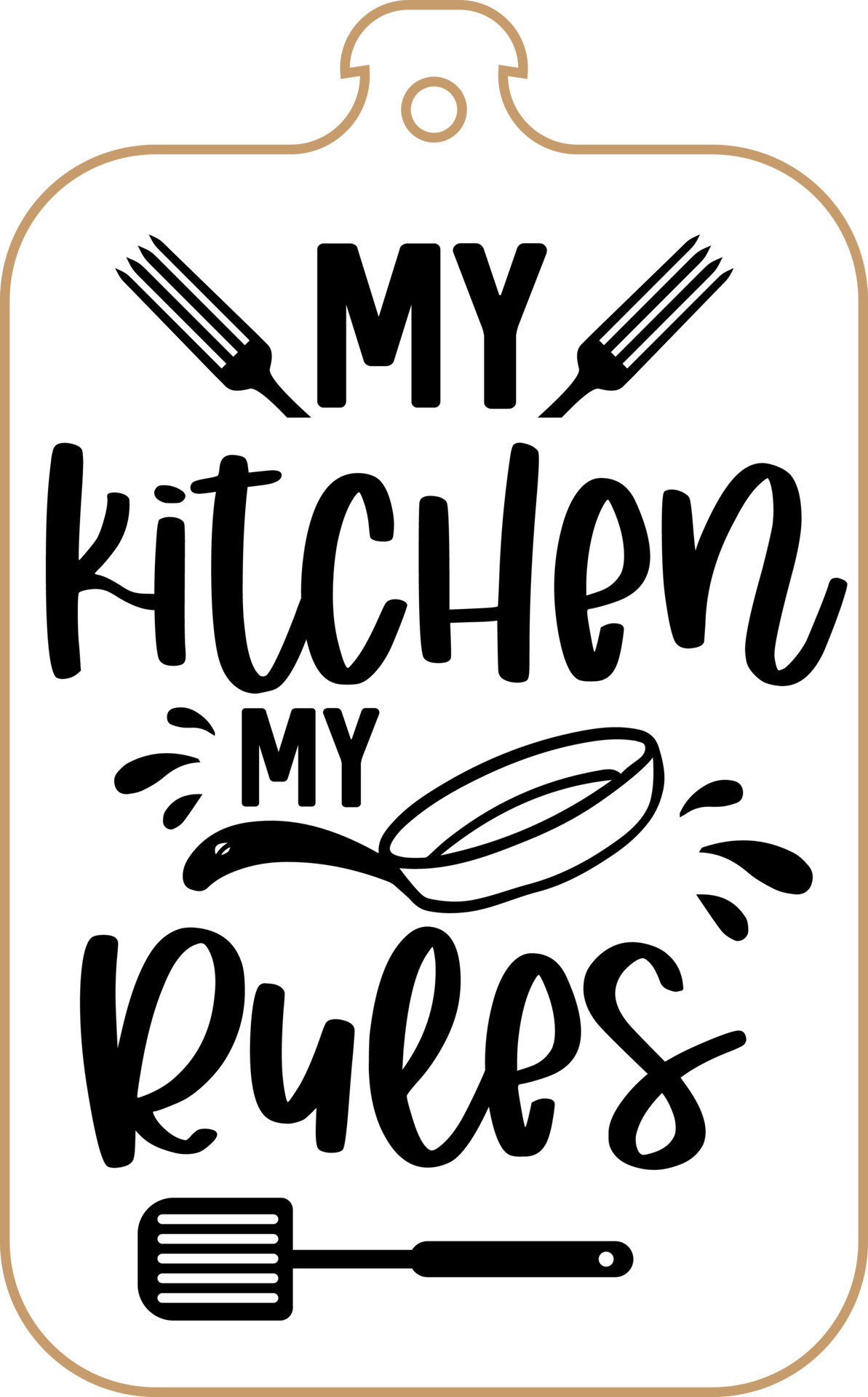 Kitchen apron poster design with cutting board text hand written