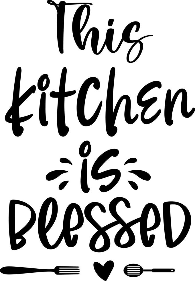 Kitchen apron poster design with cutting board text hand written lettering. Kitchen wall decoration, sign, quote. Cooking kitchen quote saying vector. This kitchen is blessed vector