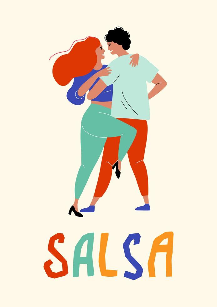 Baile de salsa y bachata. la pareja está bailando bailes latinos. los bailarines se mueven sexualmente. cartel y cartel para el festival de baile y rumba vector