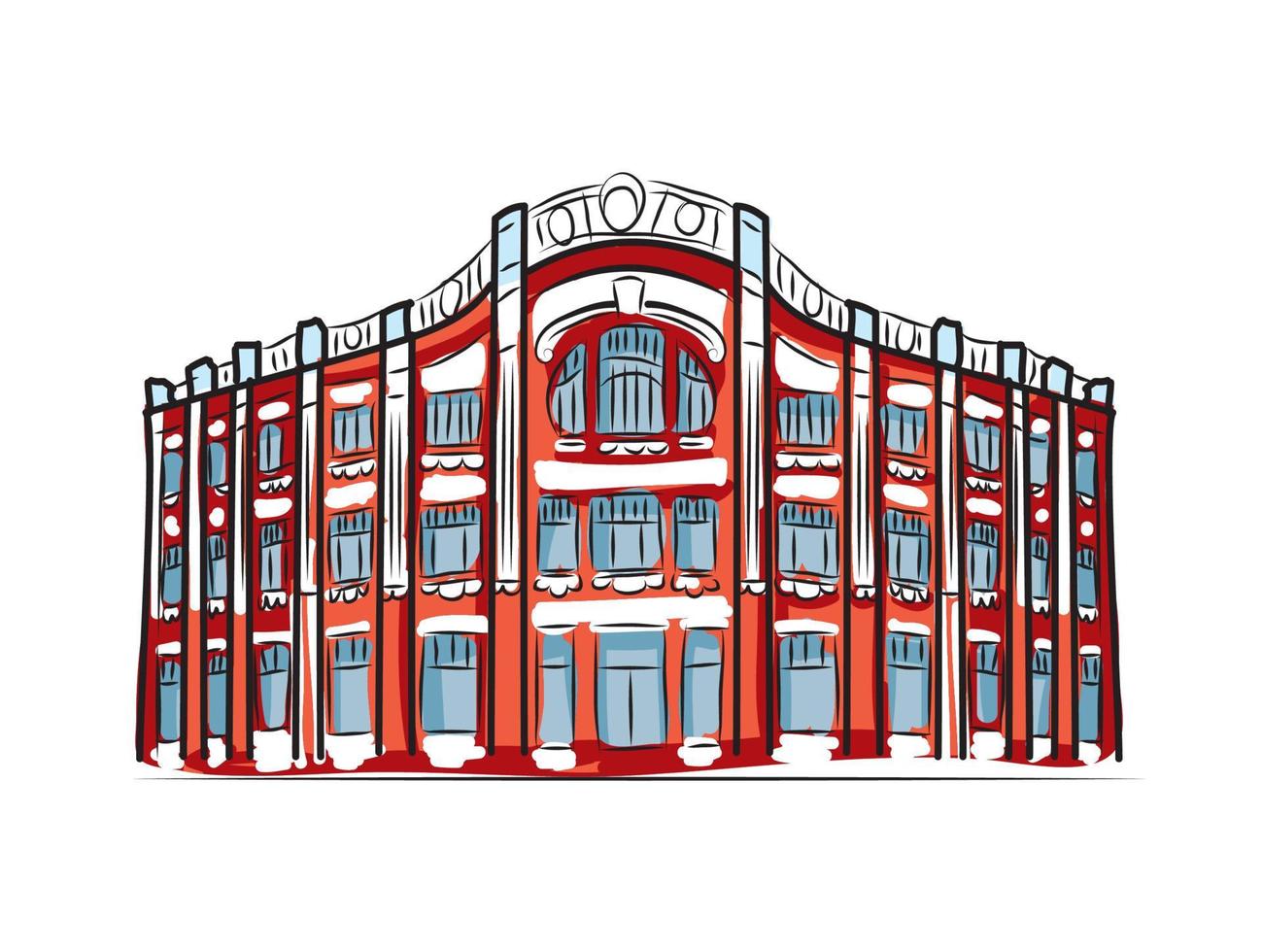 An old classic art nouveau building. hand drawn posh building in line art style vector