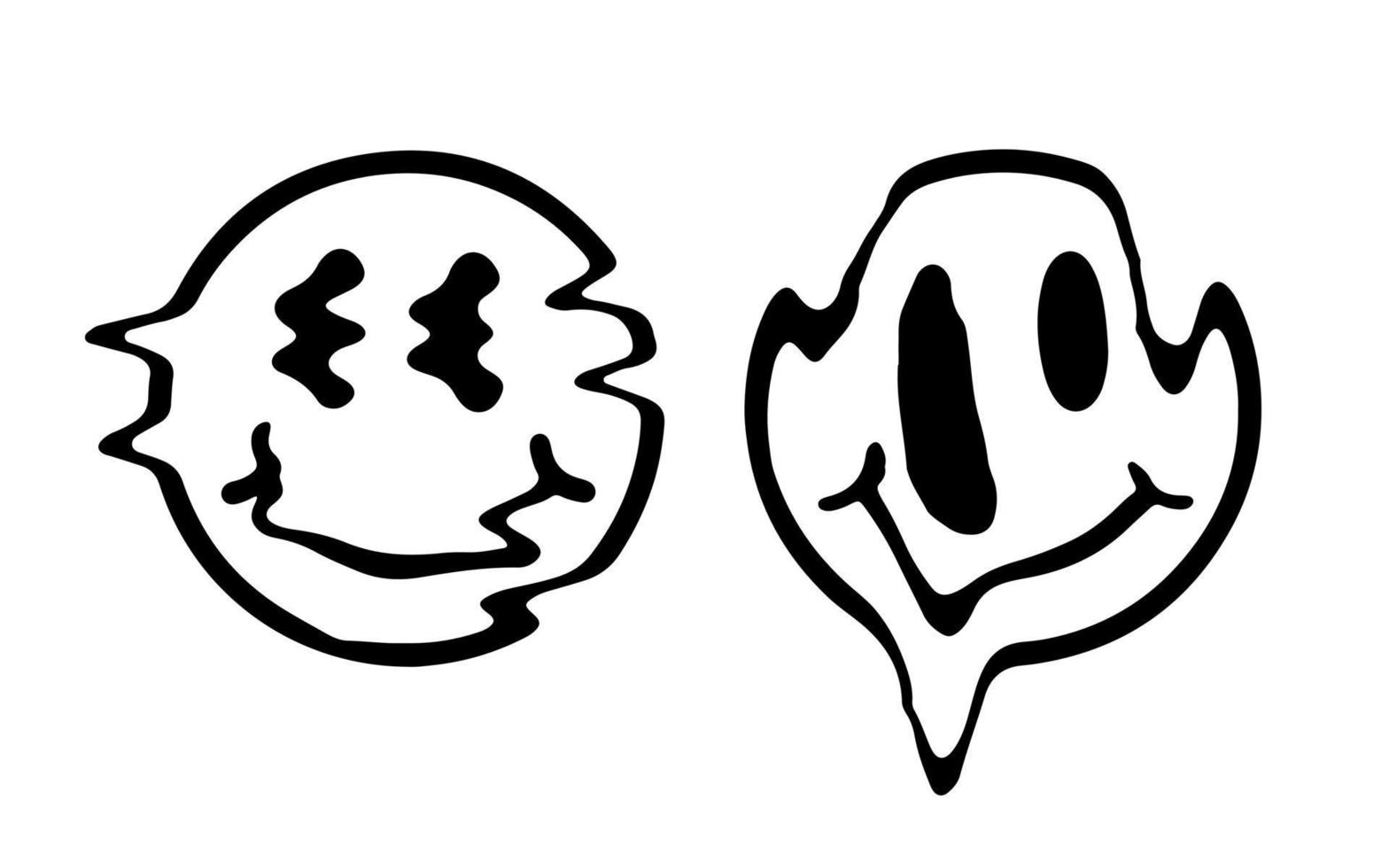 Doodle floated smiling faces. The idea for a tattoo in the style of the 2000s, y2k. vector