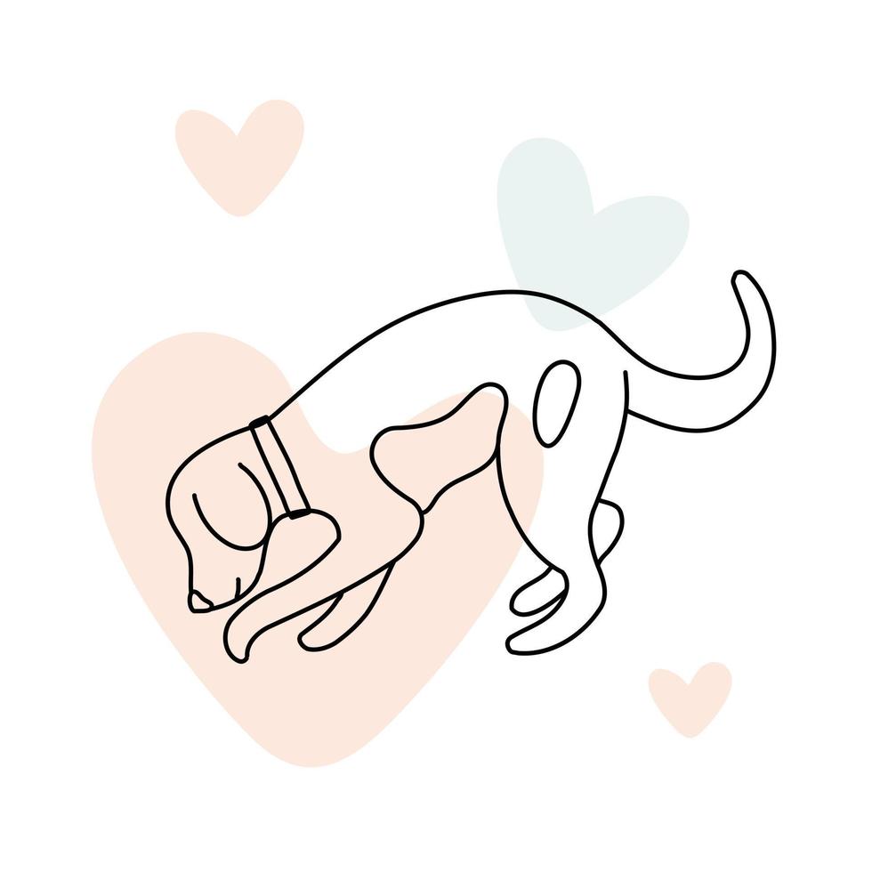 perro divertido dibujado a mano. ilustración vectorial suave al estilo del arte lineal. el amado cachorro está feliz y sonriente vector