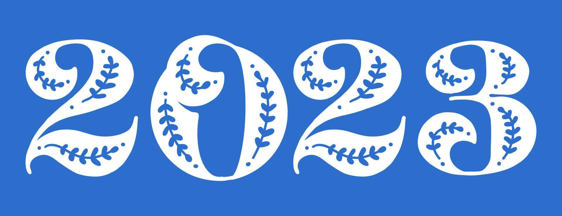 happy new year 2023. The year of the rabbit. Christmas 2023. Folk set of numbers and figures for a Scandinavian-style calendar vector