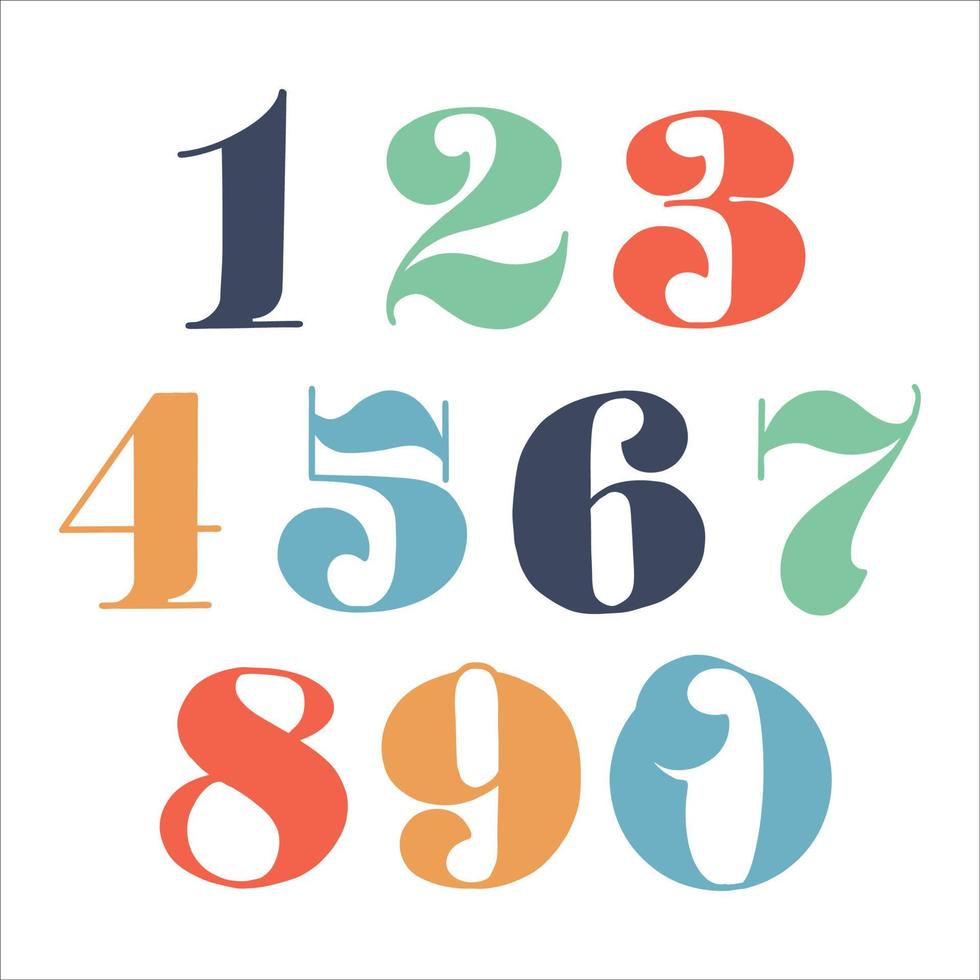 set of numbers and numbers in lettering style. font for mathematics, algebra and calculator. Children learn to count using bright numbers vector