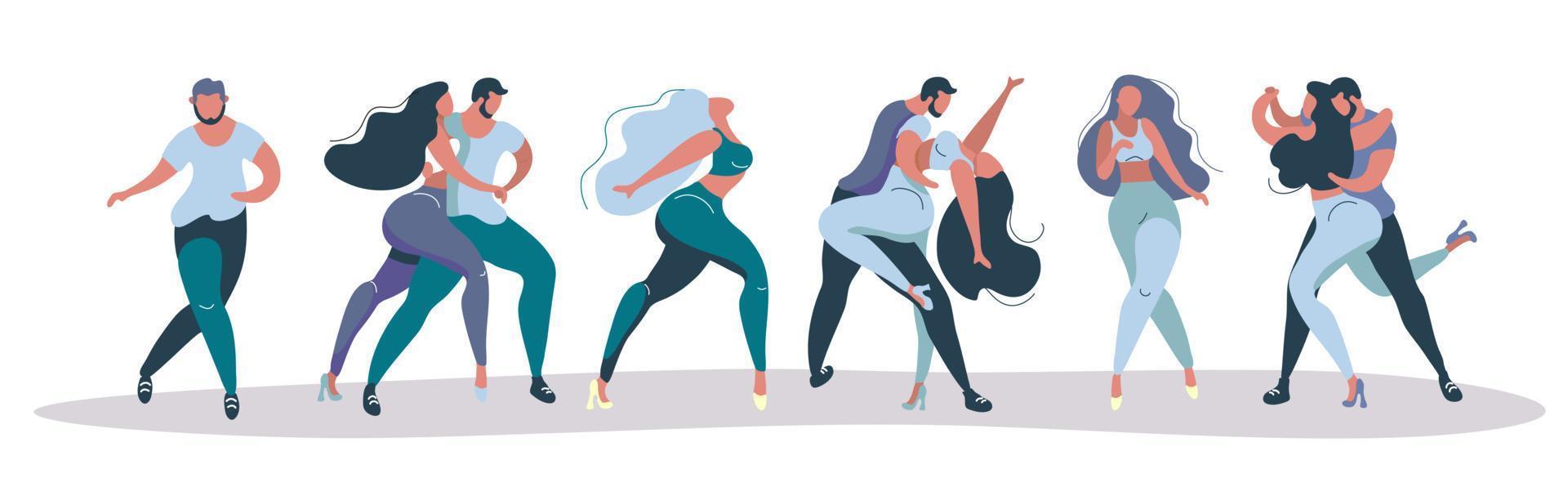 un conjunto de carteles vectoriales sobre el tema de los bailes latinos. la ilustración es adecuada para un afiche, un volante del evento. también aplicable para otros bailes salsa, kizomba, merengue y otros vector