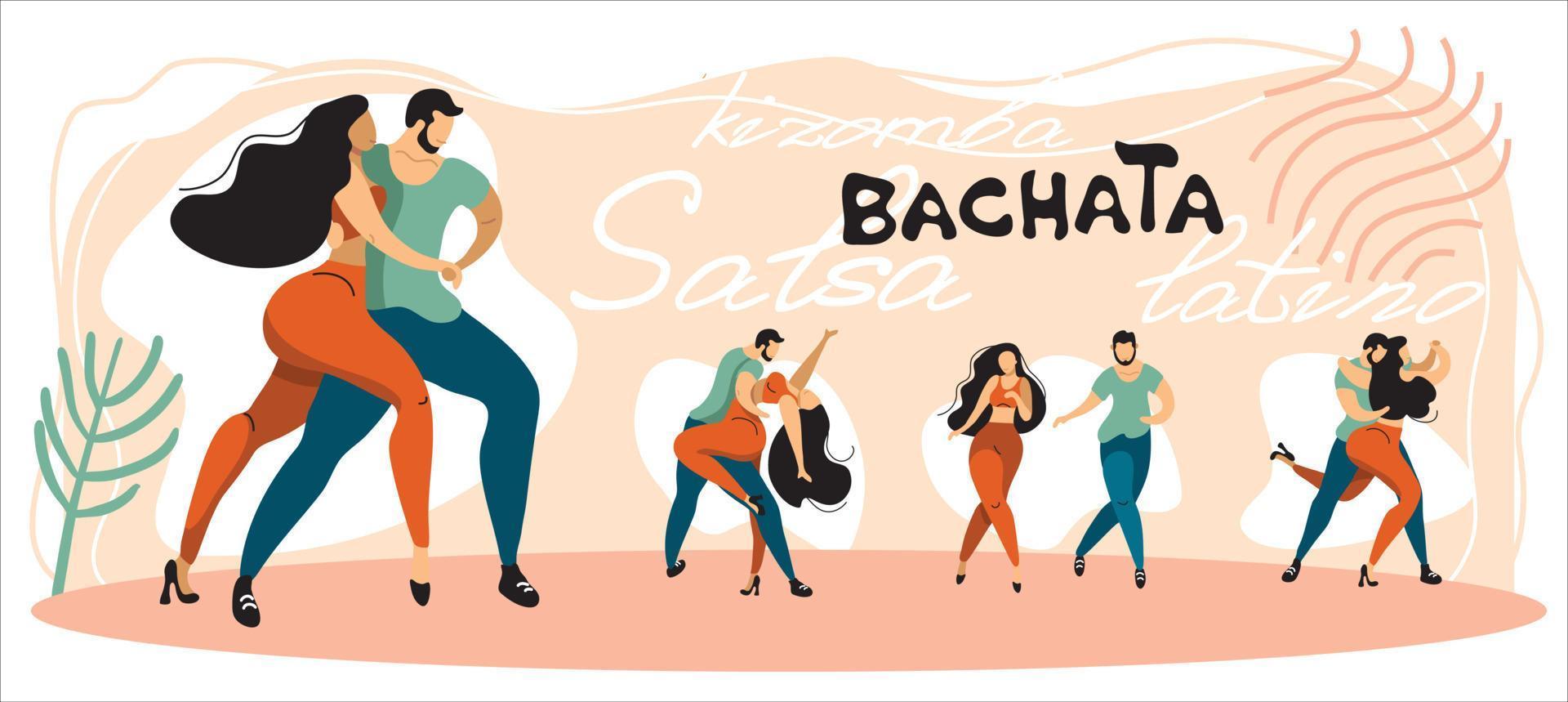 un conjunto de carteles vectoriales sobre el tema de los bailes latinos. la ilustración es adecuada para un afiche, un volante del evento. también aplicable para otros bailes salsa, kizomba, merengue y otros vector