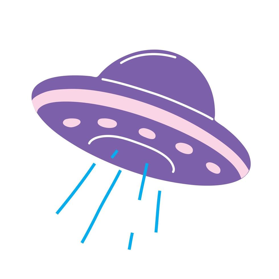 UFO flying saucer, unidentified flying object with aliens. Purple Spaceship vector