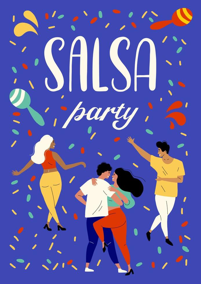 fiesta de baile latino. Festival de baile de bachata y salsa. los bailarines se mueven rítmicamente. cartel y cartel para una discoteca nocturna. los amantes se mueven apasionadamente vector