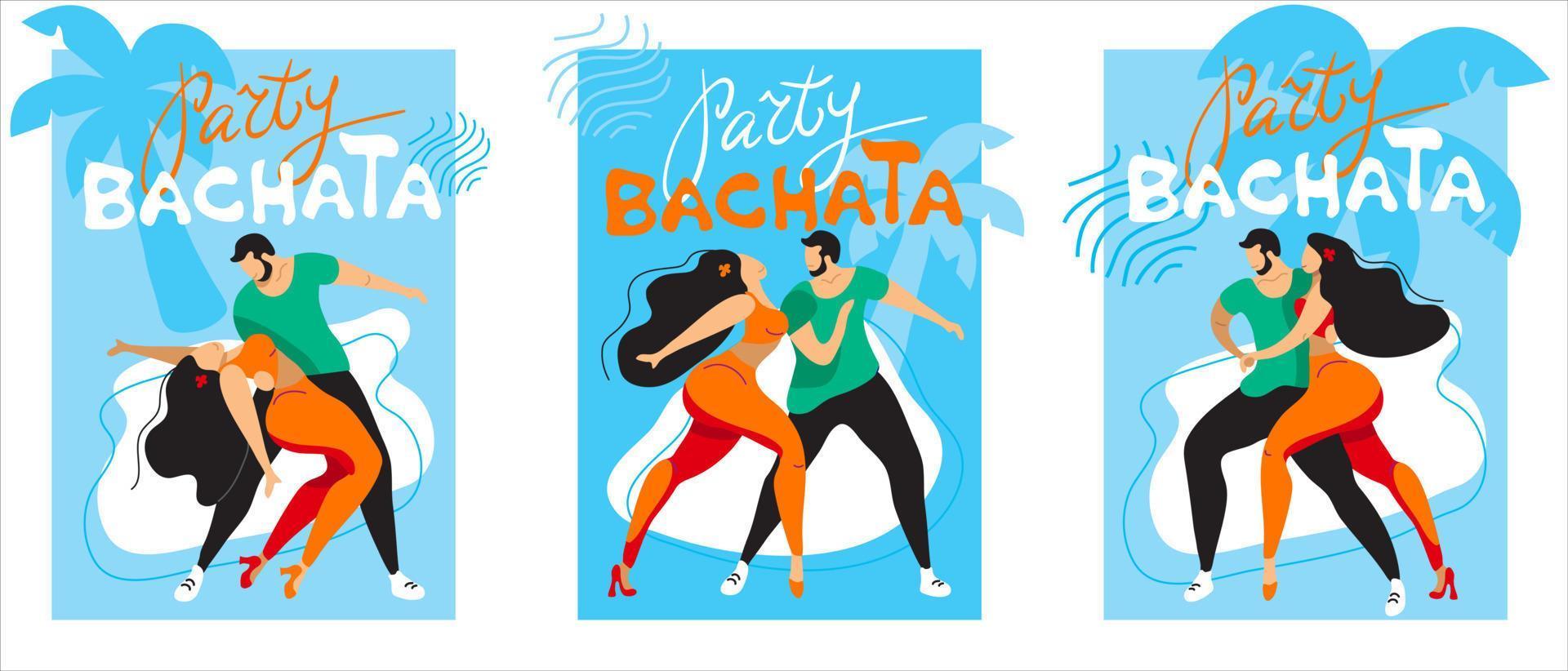 A set of vector posters on the theme of Latin dances. The illustration is suitable for a poster, a flyer of the event. also applicable for other dances salsa, kizomba, merengue and others