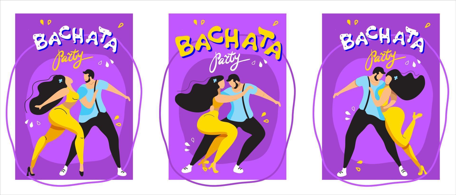 un conjunto de carteles vectoriales sobre el tema de los bailes latinos. la ilustración es adecuada para un afiche, un volante del evento. también aplicable para otros bailes salsa, kizomba, merengue y otros vector