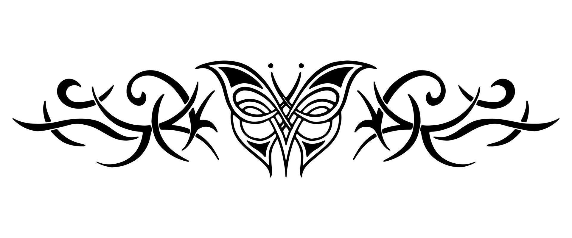 patrón de mariposa celta. tatuaje oriental para la espalda baja. tatuaje temporal transferible de niña vector