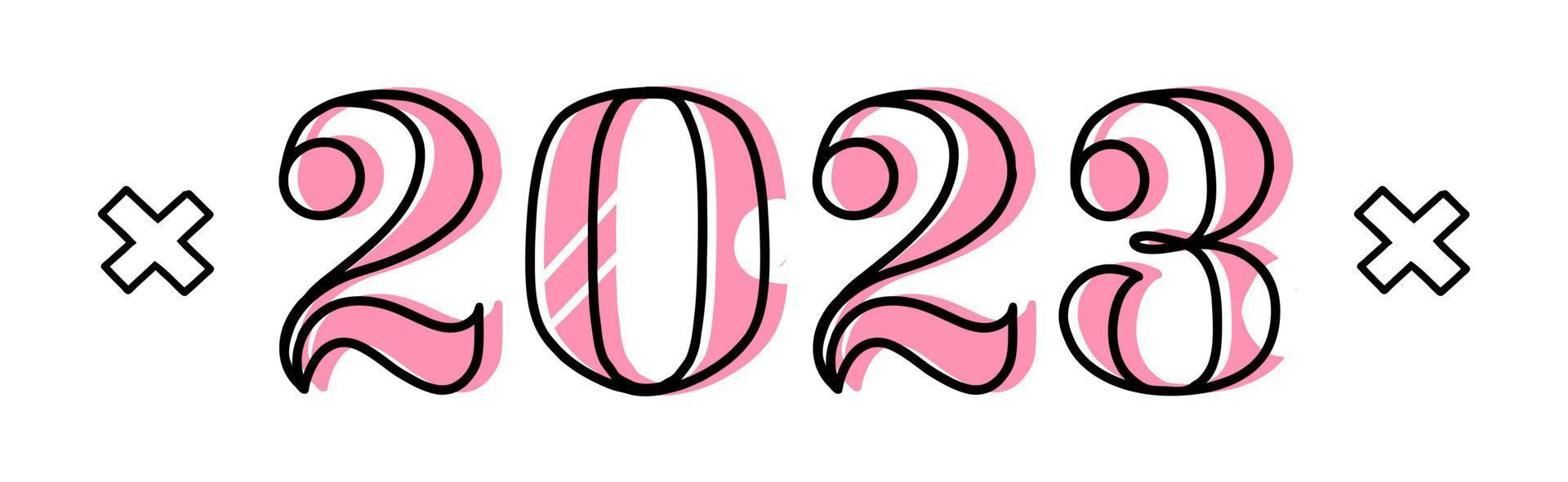 happy new year 2023. The year of the rabbit. Christmas 2023. neon set of numbers and numbers for the calendar on a black background vector