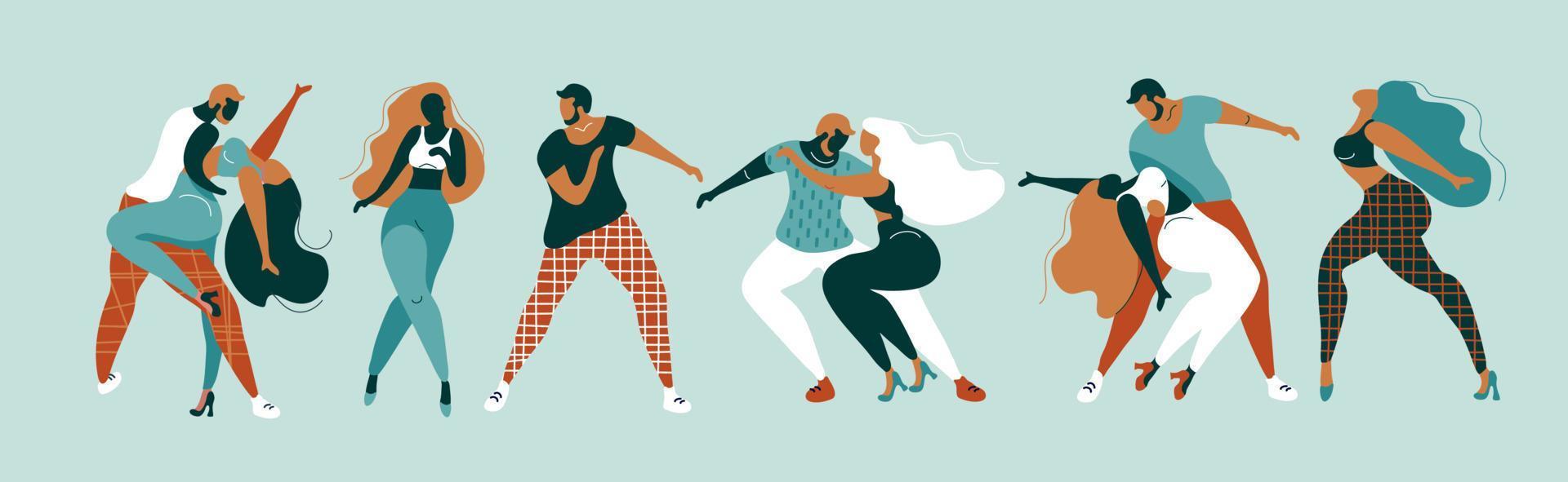 un conjunto de carteles vectoriales sobre el tema de los bailes latinos. la ilustración es adecuada para un afiche, un volante del evento. también aplicable para otros bailes salsa, kizomba, merengue y otros vector