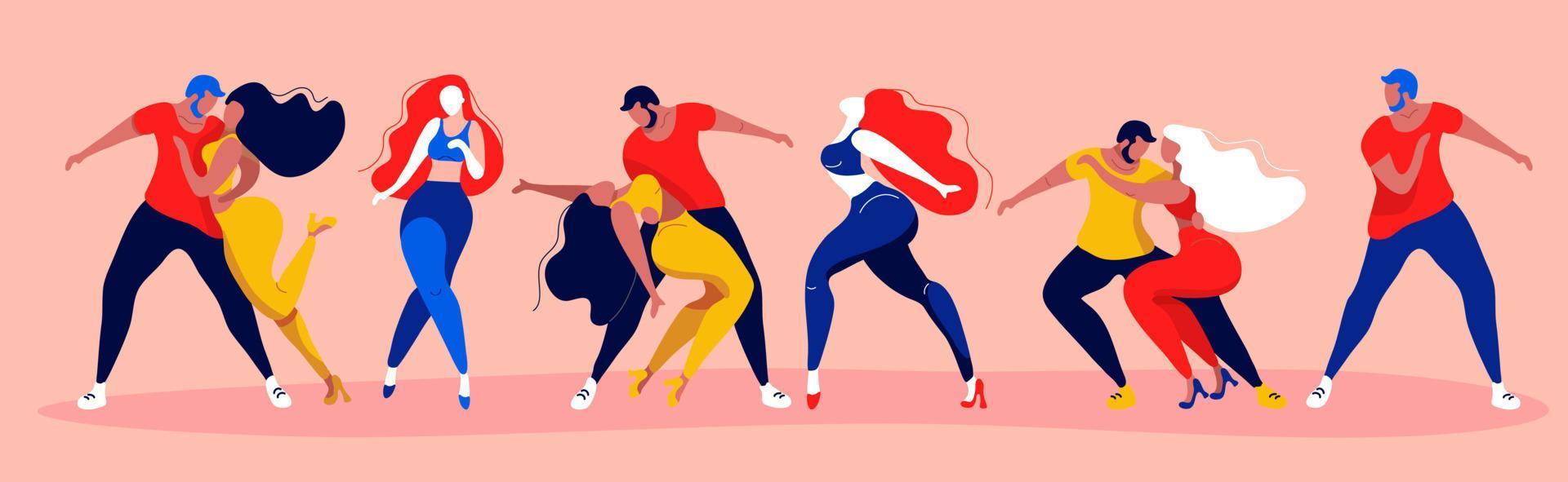 un conjunto de carteles vectoriales sobre el tema de los bailes latinos. la ilustración es adecuada para un afiche, un volante del evento. también aplicable para otros bailes salsa, kizomba, merengue y otros vector