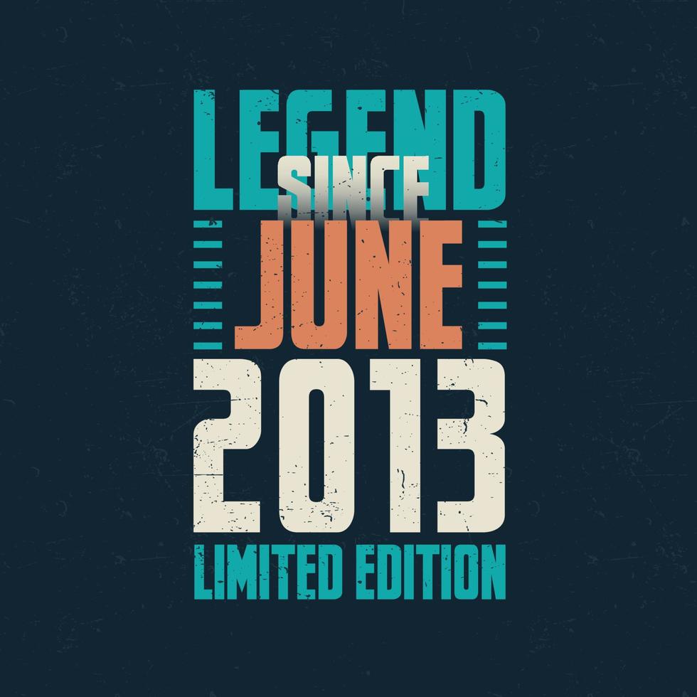 Legend Since June 2013 vintage birthday typography design. Born in the month of June 2013 Birthday Quote vector