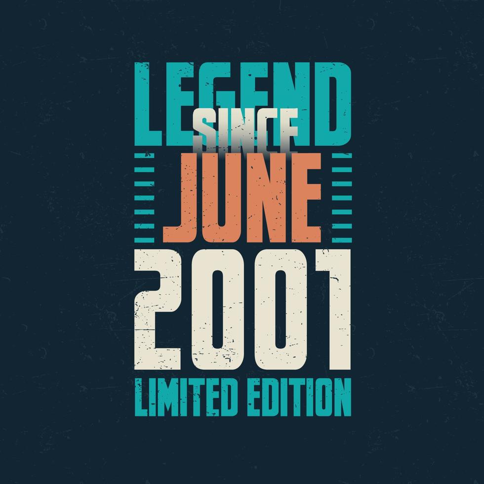 Legend Since June 2001 vintage birthday typography design. Born in the month of June 2001 Birthday Quote vector
