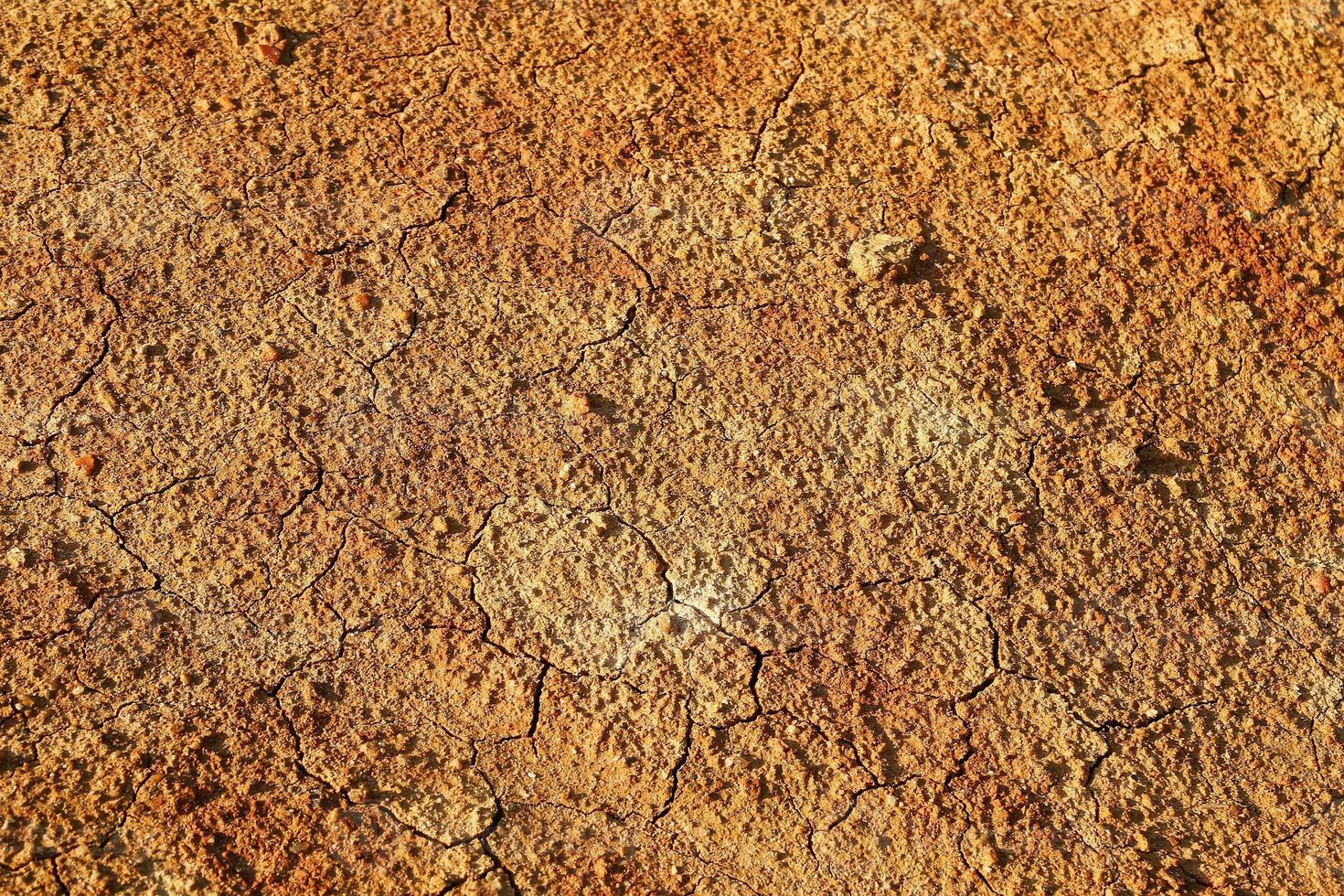 Dry polluted orange stony soil, top view. photo