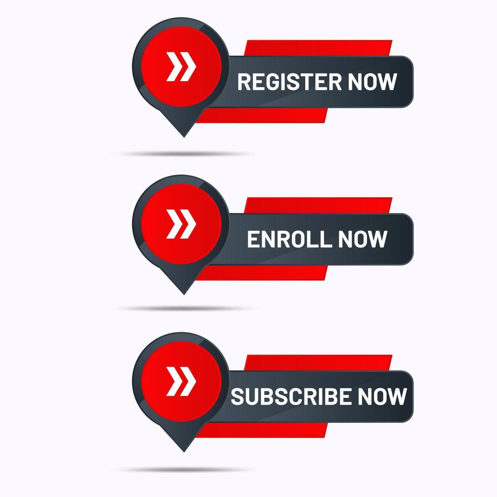 red black register enroll and subscribe now label vector