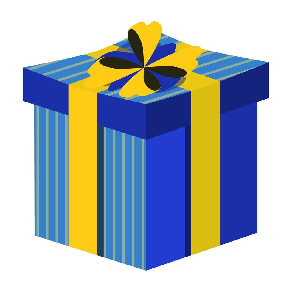 Gift Boxes with Ribbon in cartoon style. Blue color present Box. Colorful vector illustration on a white background.
