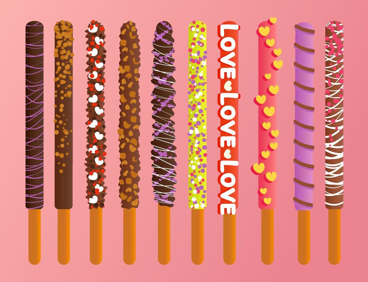 Happy pepero day set vector illustration isolated on pink background