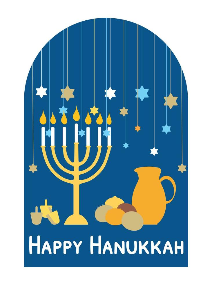 Ilustración de vector de tarjeta de celebración de hanukkah feliz en azul