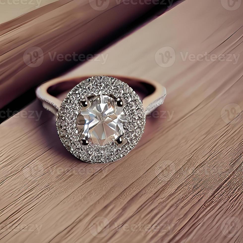 3D engagement ring placed on table render photo