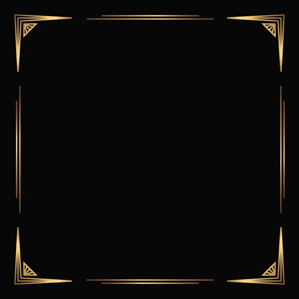 Vector golden frame on the black background. Isolated art deco border