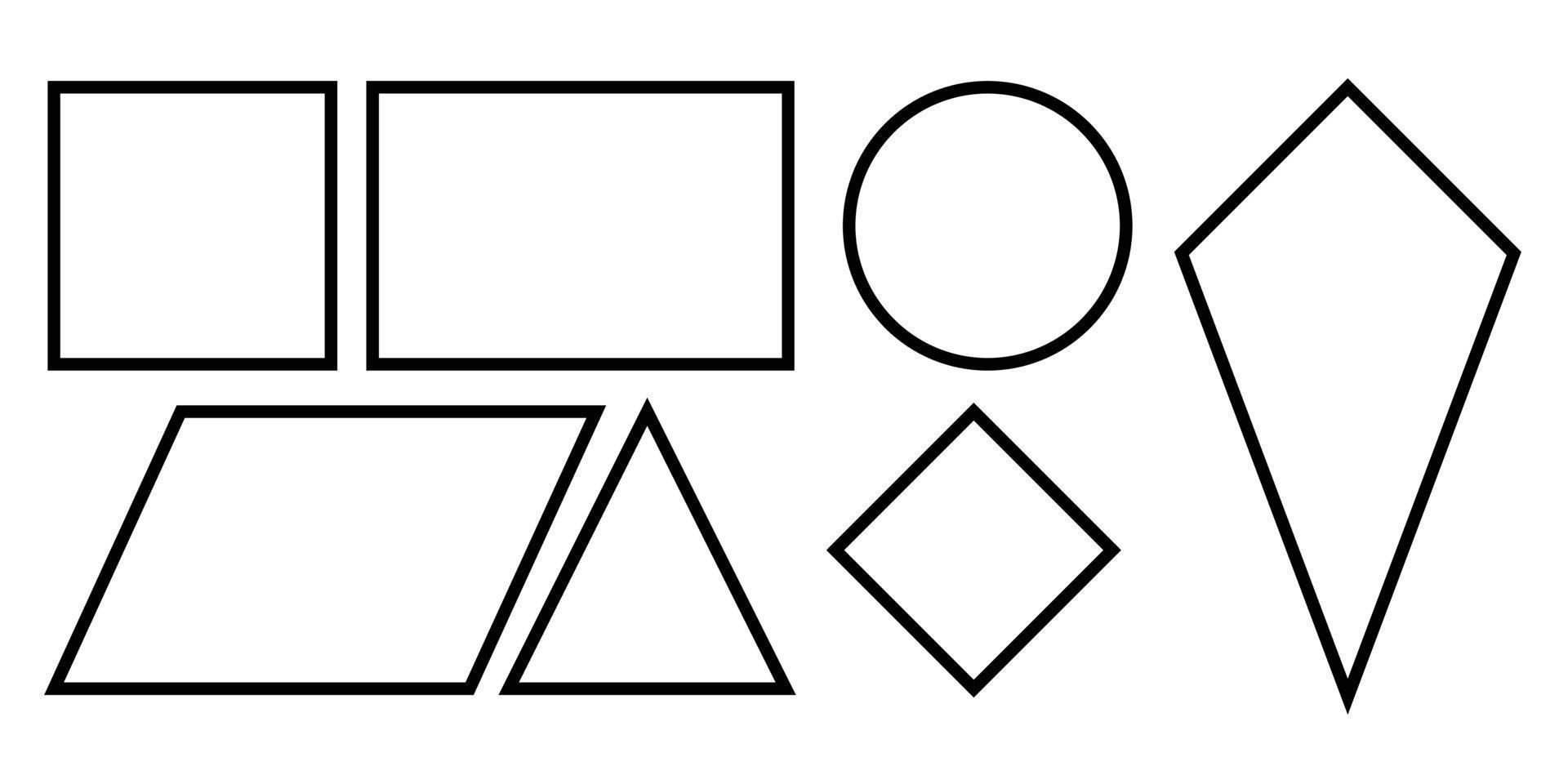 conjunto de formas planas para asignaturas de matemáticas. hay 7 formas planas que incluyen cuadrado, rectángulo, paralelogramo, triángulo, círculo, rombo y cometa. Imágenes de matematicas editables vector