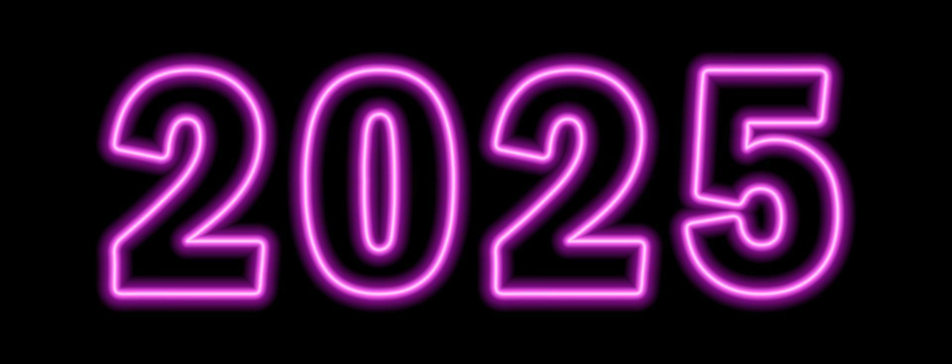 Pink neon colored 2025 year on black background vector