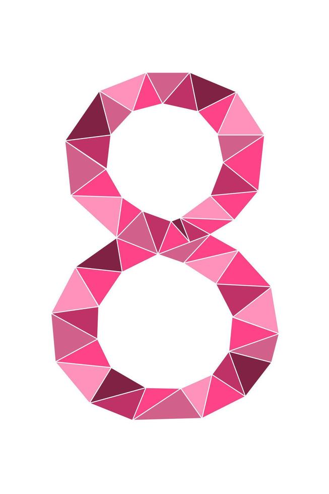 Neon pink number 8 polygon style isolated on white background. Learning numbers, serial number, price, place vector