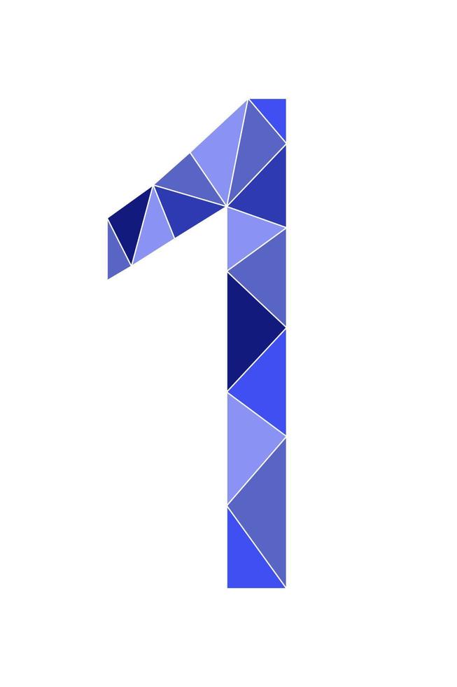estilo de polígono número 1 azul aislado sobre fondo blanco. números de aprendizaje, número de serie, precio, lugar vector