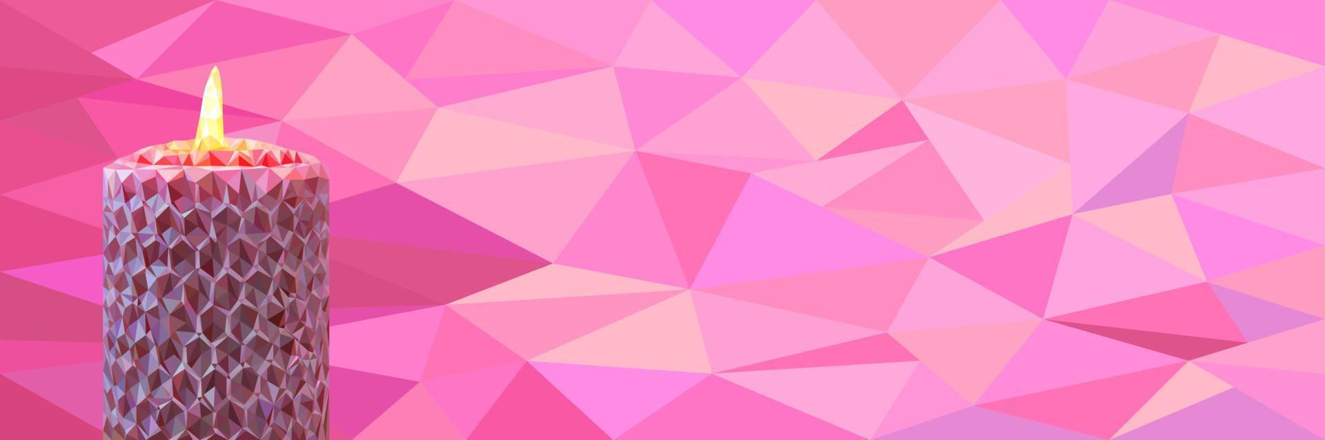Pink low poly abstract banner with pink poligon candle and place for text vector