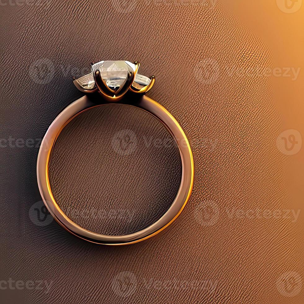 3D engagement ring placed on table render photo