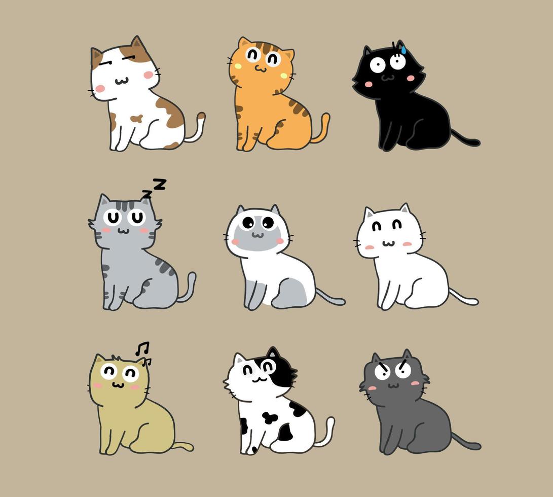 paquete de gato de dibujos animados vector