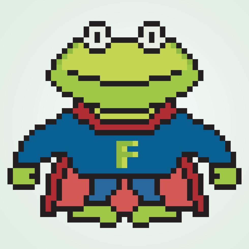 Pixel art superhero frog illustration character. vector