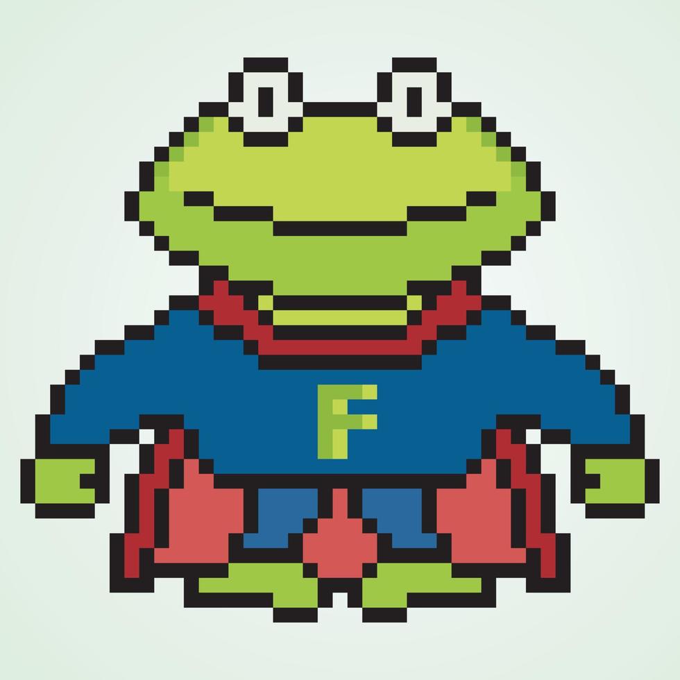 personaje de ilustración de rana de superhéroe de pixel art. vector