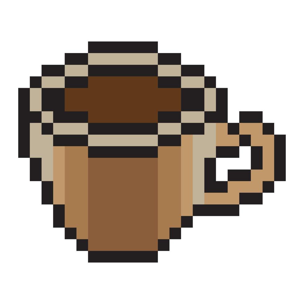 Coffee cup pixel art on white background. vector