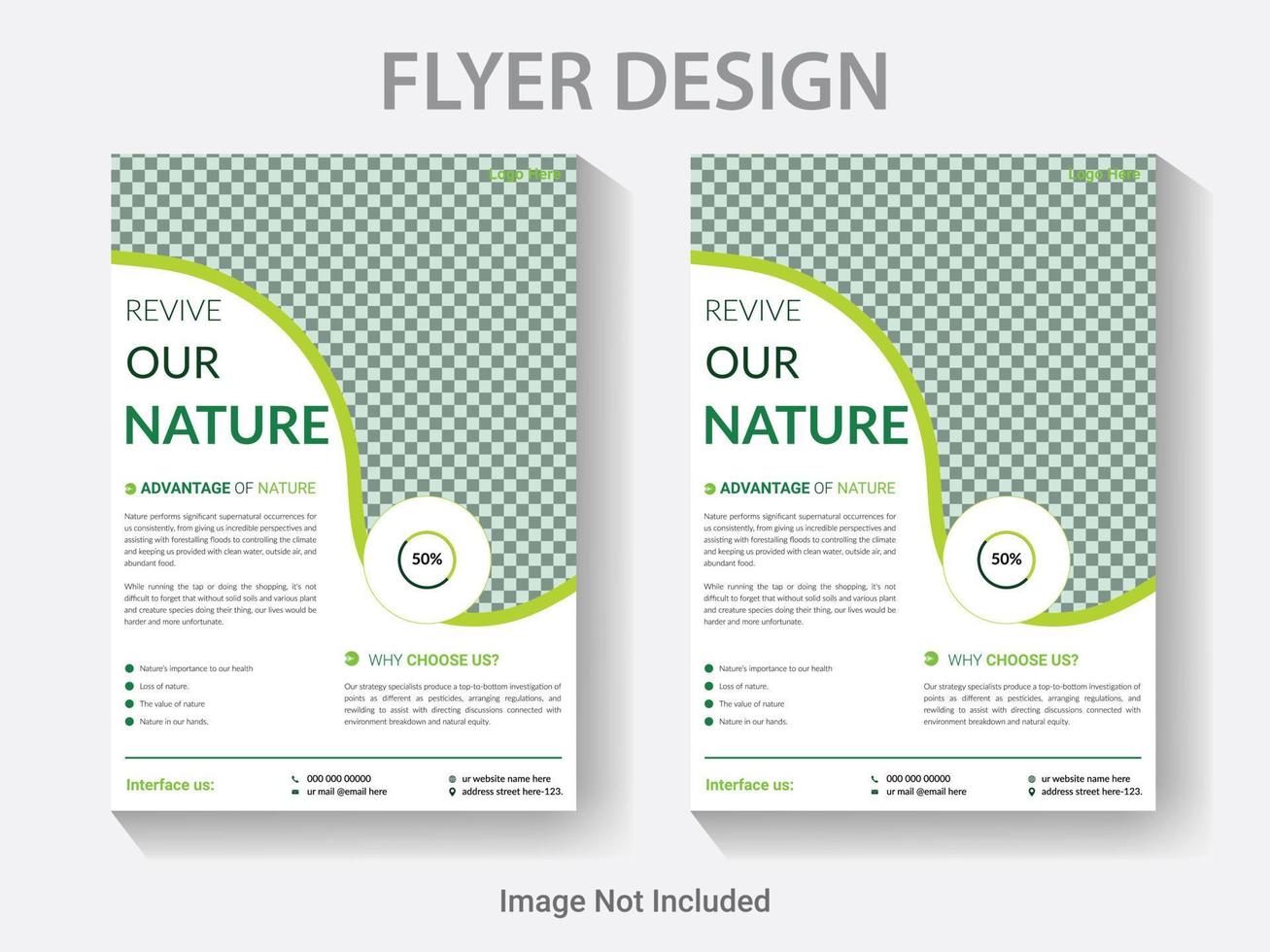 plantilla de volante de negocios de entorno natural. diseño de póster de frescura de tamaño a4 vectorial. folleto publicitario del jardín de árboles. vector