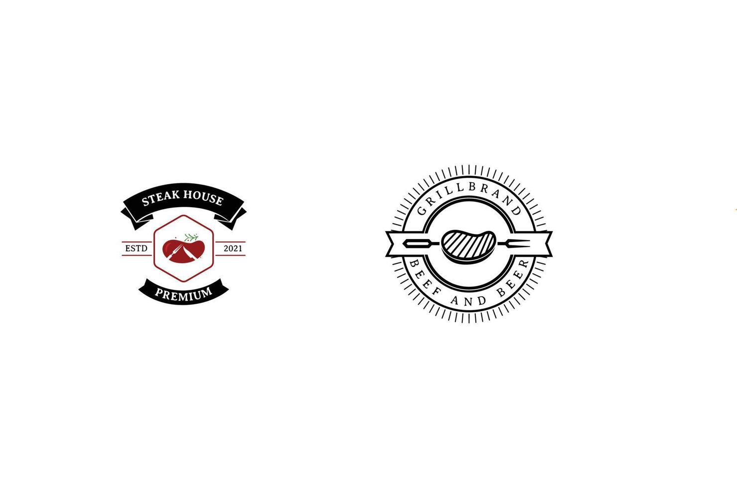 Vintage steak house and barbecue restaurant design logo template. vector