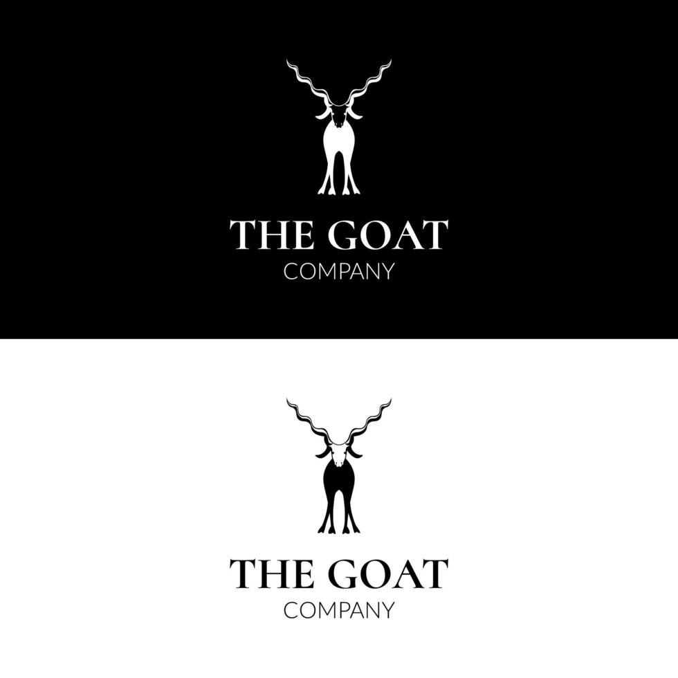 Goat with long horn standing tall for livestock milk and farm logo design in silhouette style vector