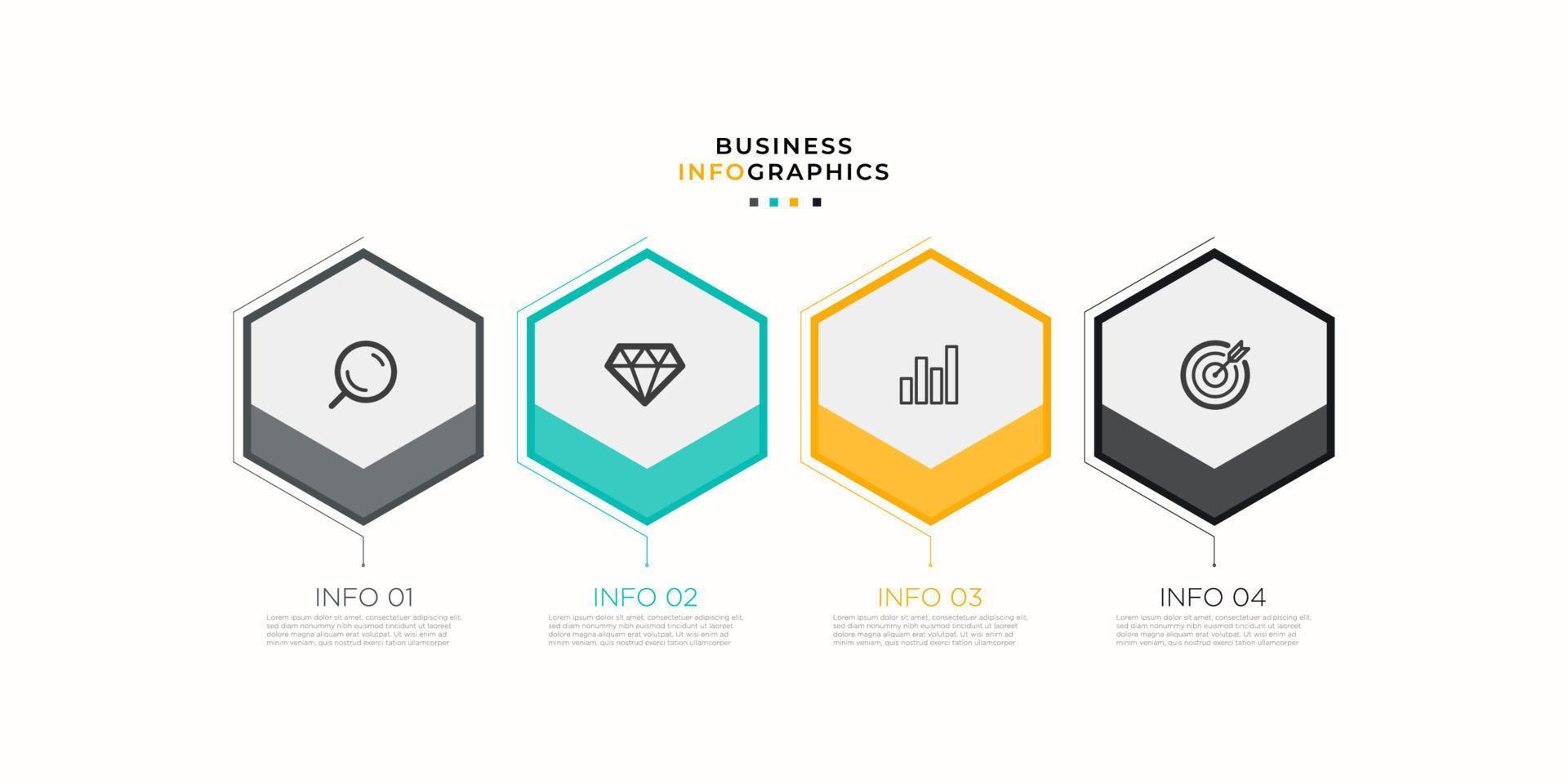 business infographics design with 4 options, processes or step. Creative design with marketing icons. Eps10 vector illustration.