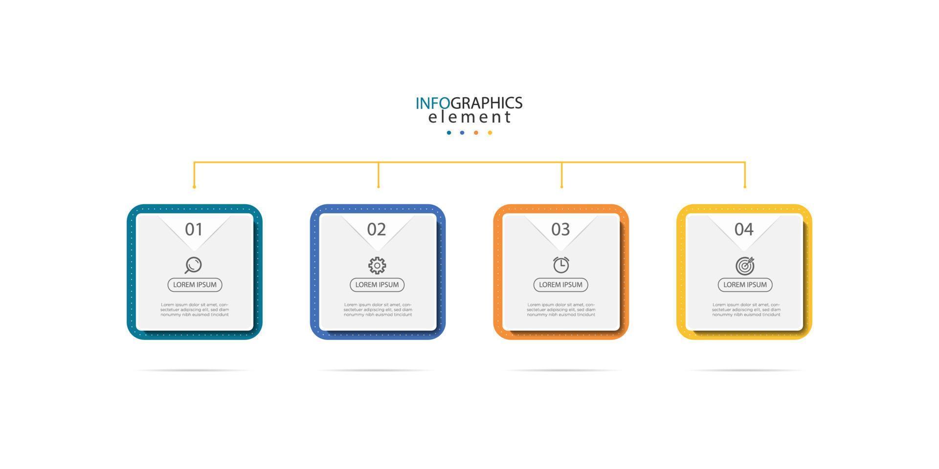 business infographics design with 4 options, processes or step. Creative design with marketing icons. Eps10 vector illustration.