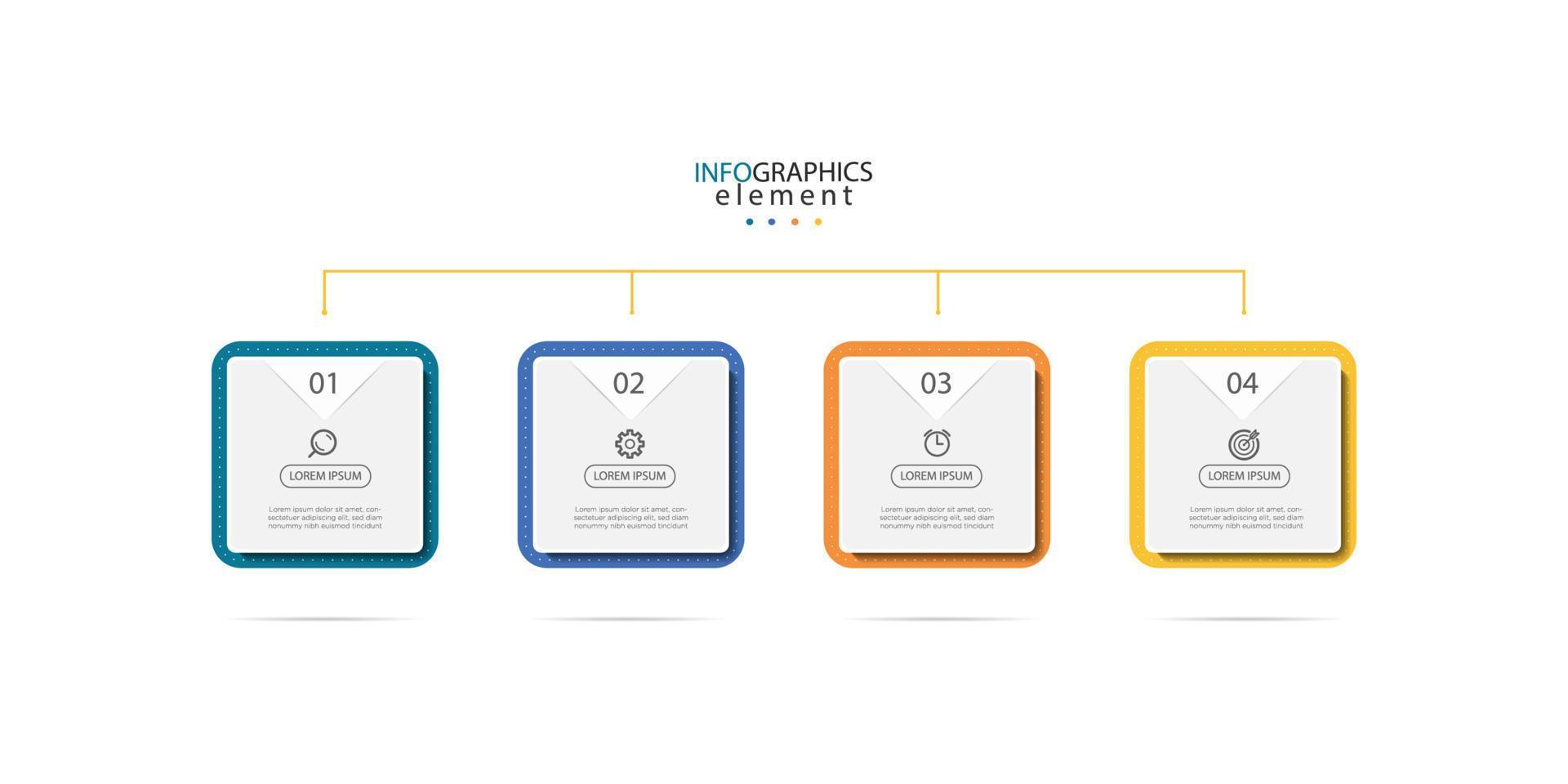 diseño de infografías de negocios con 4 opciones, procesos o pasos. diseño creativo con iconos de marketing. ilustración vectorial eps10. vector