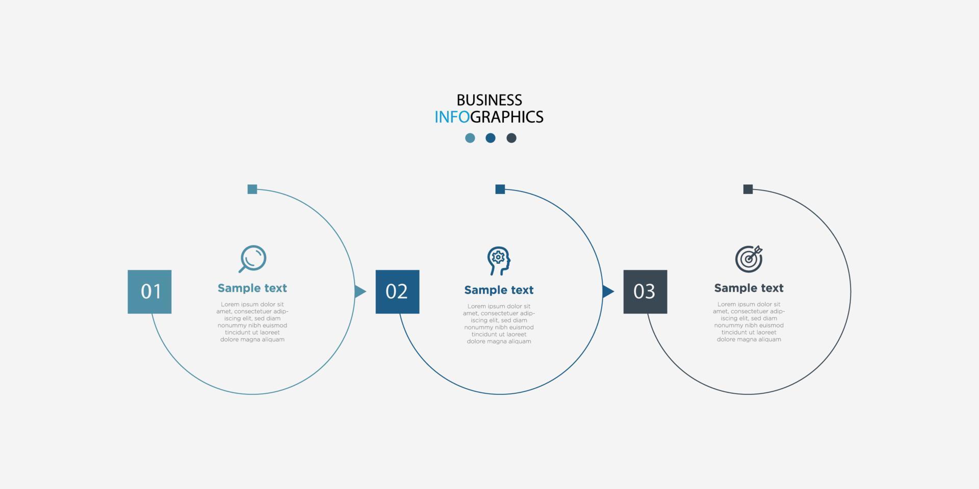 vector de plantilla de diseño infográfico empresarial moderno con iconos y 3 opciones o pasos. se puede utilizar para el diagrama de proceso, presentaciones, diseño de flujo de trabajo, banner, diagrama de flujo, gráfico de información.eps10 vector